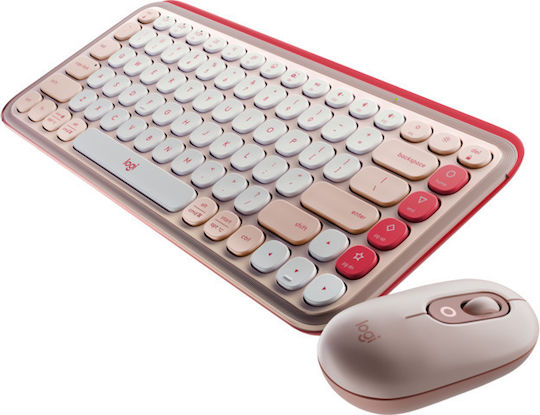 Logitech Pop Icon Combo Ασύρματο Bluetooth Σετ Πληκτρολόγιο & Ποντίκι Αγγλικό US Ροζ