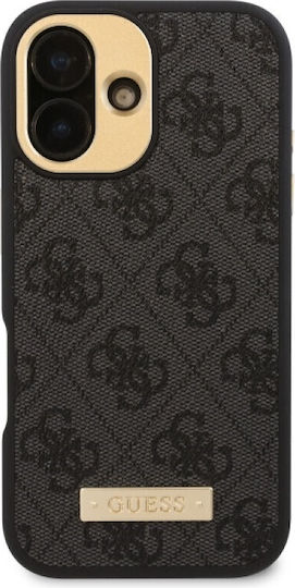 Guess Logo Plate MagSafe Umschlag Rückseite Kunststoff / Synthetisches Leder Schwarz (iPhone 16 Plus)