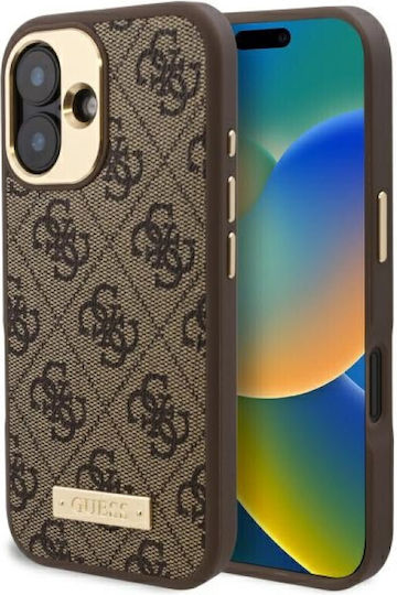 Guess Logo Plate MagSafe Back Cover Plastic / Leather / Synthetic Leather Brown (iPhone 16 Plus)