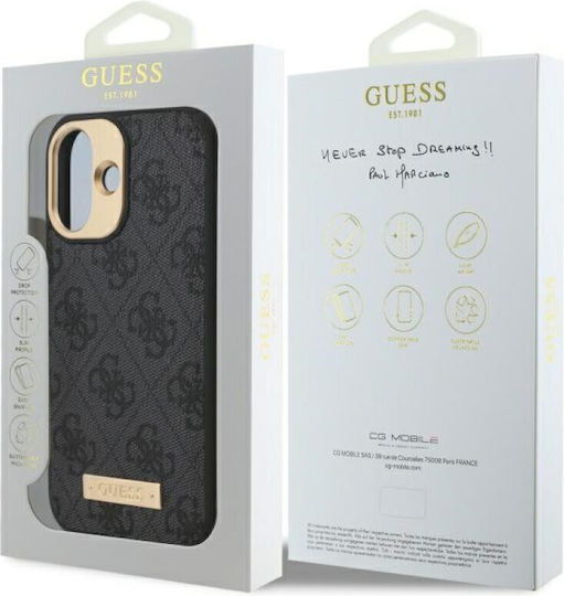 Guess Logo Plate MagSafe Umschlag Rückseite Kunststoff / Synthetisches Leder Schwarz (iPhone 16 Plus)