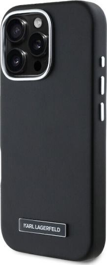 Karl Lagerfeld iPhone 16 Pro FW Metal Plate MagSafe Hard Case Synthetic Leather Lining Black KLHMP16LPGMSRPK