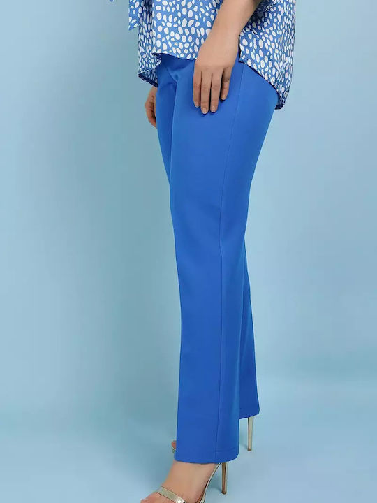 Women's Fabric Trousers Straight Line Royal Blue