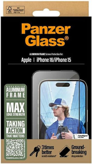 Panzerglass Screen Protector Aluminum Frame Iphone 16 15 6.1" Ultra-wide Fit 2849