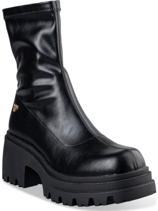 Leder Stiefeletten Damen Schwarz