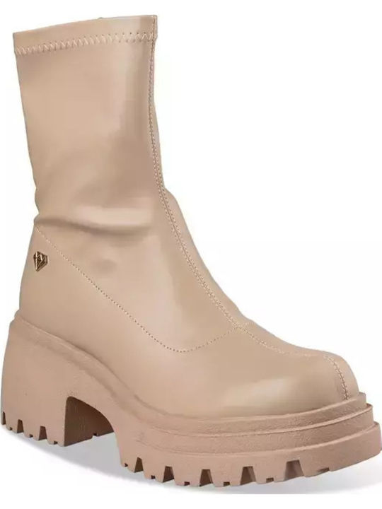 Leder Stiefeletten Damen Beige