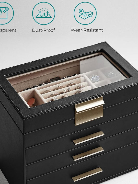 Songmics Wooden Jewellery Box with Drawer Black 25.1x15.3x21.5cm