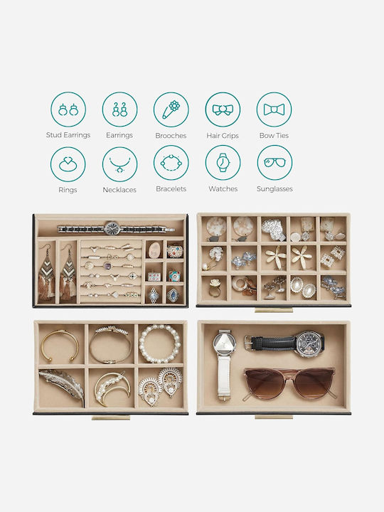 Songmics Wooden Jewellery Box with Drawer Black 25.1x15.3x21.5cm