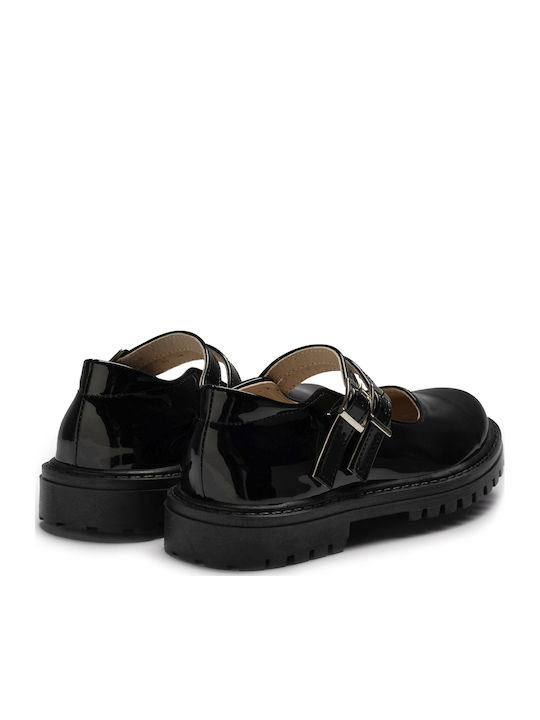 Kids Patent Leather Ballerinas with Adjustable Metal Clasp Black