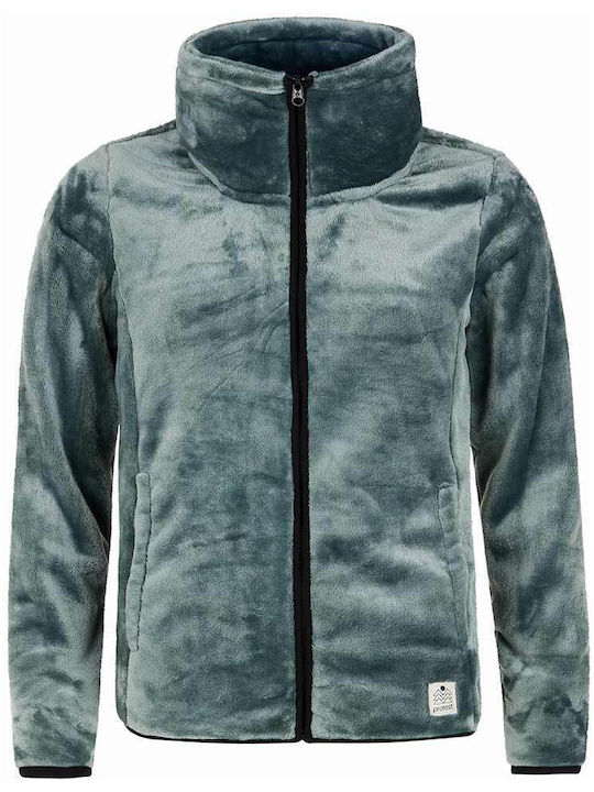 Fleece Damen Strickjacke mit Reissverschluss Grüne