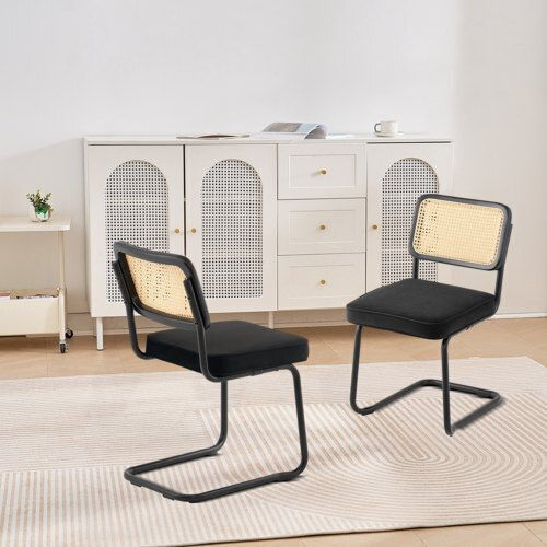 Scaune Sala de mese Catifelate Negru 2buc 45x57x83.5buc