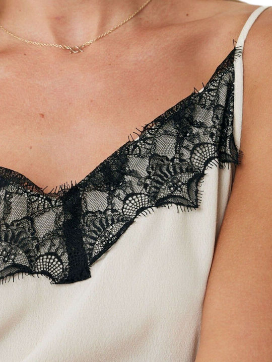 Women's Blouse with Straps & V Neckline Off White
