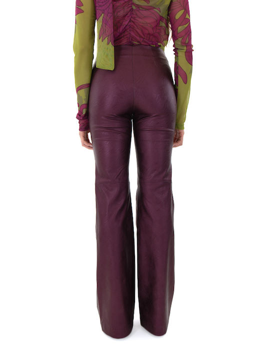 MY T Women's High-waisted Leather Trousers Flare BORDO