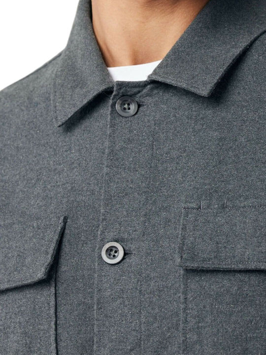 Μακρυμάνικo Overshirt σε Κανονική Γραμμή Anthracite Melee