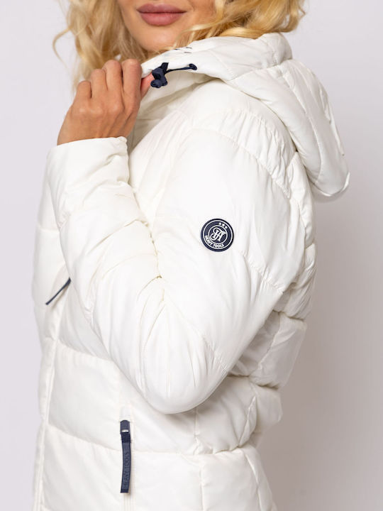 Women's Short Puffer Jacket for Winter with Hood Graphite