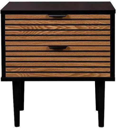 Nachttisch Brooklyn Holz mit Metallbeinen Schwarz 48x35x50cm