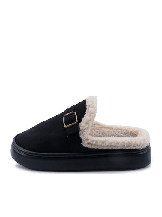 Winter Women's Slippers with Fur Black