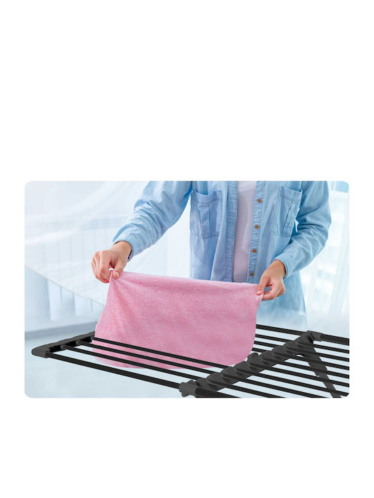 Uscător de haine cu roți metalice telescopic pliabil 190 X 95 X 56 cm negru