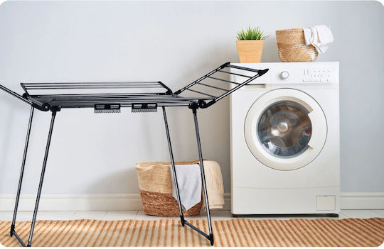 Clothes Dryer Metal Construction Sturdy 4 Folding Wings Quick Folding Unfolding Large Drying Area 22 M Black