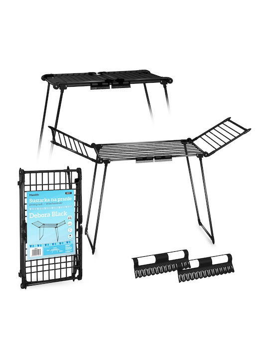 Metal Clothes Drying Rack Strong Construction Telescopic Sliding Wings Non-slip Feet 19m Black