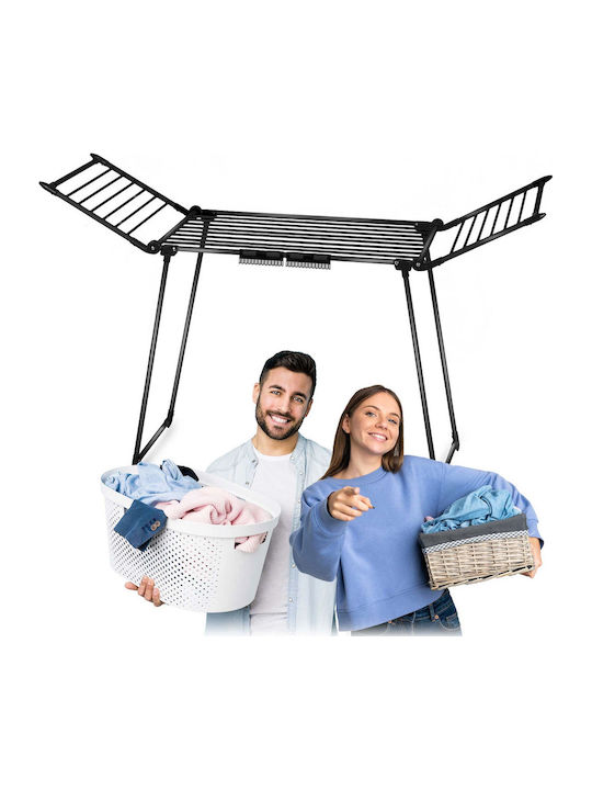 Metal Clothes Drying Rack Strong Construction Telescopic Sliding Wings Non-slip Feet 19m Black