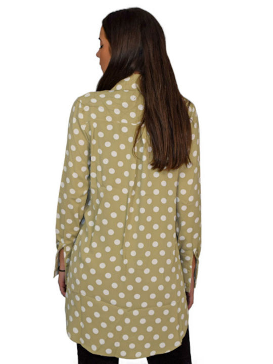 Morena Spain Women's Polka Dot Long Sleeve Shirt Beige