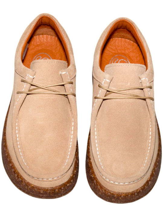 Leather Women's Moccasins in Beige Color