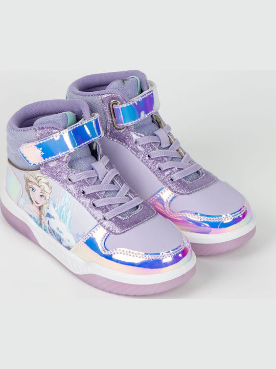 Kids Sneakers High with Scratch & Lights Lilac