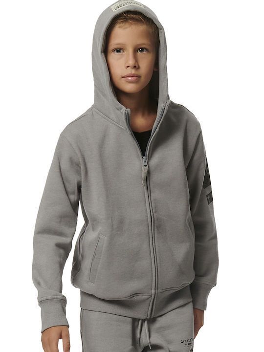Fleece Kids Sweatshirt Cardigan with Grey Hood