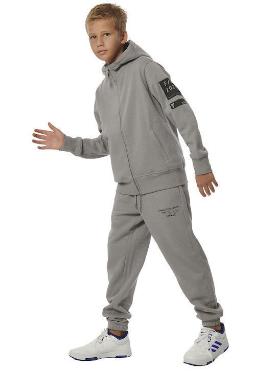 Fleece Kids Sweatshirt Cardigan with Grey Hood
