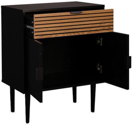 Sideboard Brooklyn Wooden with Drawers Μαυρο-φυσικό 75x37x75cm