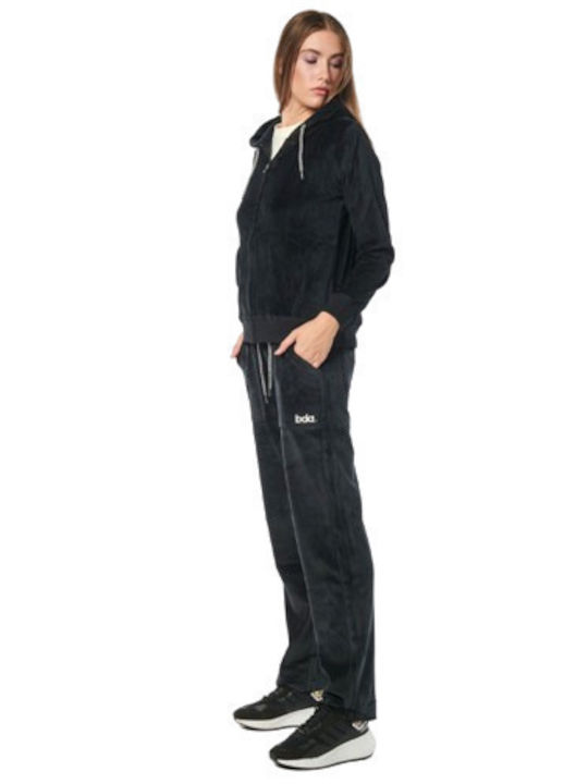 Damen Sweatshirtjacke Samt Kapuzen BLACK