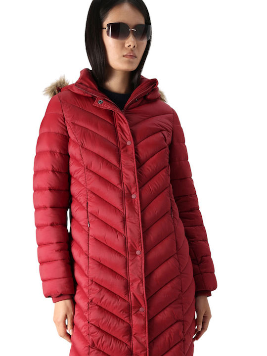 Lang Damen Puffer Jacke für Winter Red