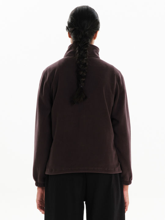 Fleece Γυναικεία Ζακέτα με Φερμουάρ σε Καφέ Χρώμα
