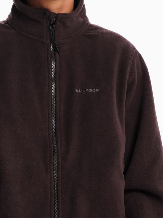 Fleece Γυναικεία Ζακέτα με Φερμουάρ σε Καφέ Χρώμα