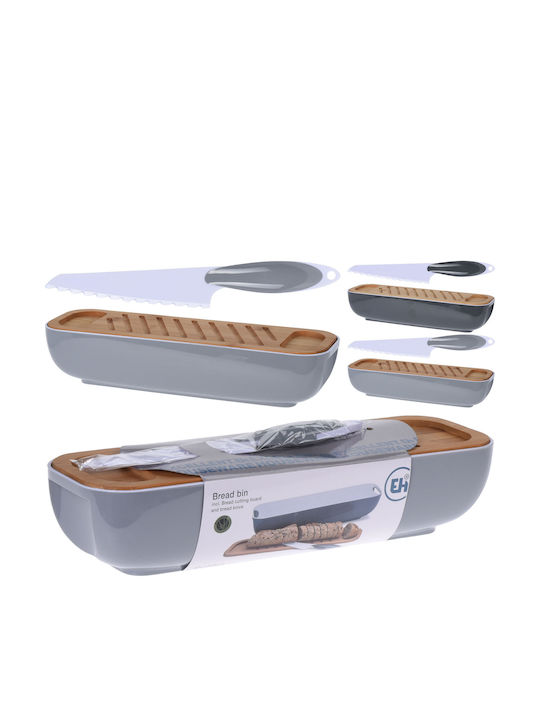 Excellent Houseware Ψωμιου Σανιδα Κοπης Μαχαιρι Bread Box Plastic Gray 40x12.5x8.5cm