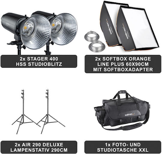 Walimex 400 HSS Set Double Kit Φωτισμού για Studio
