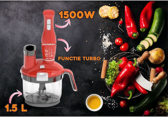 Hausberg Blender De Mână Cu Tijă Din Inox 1500W Roșu