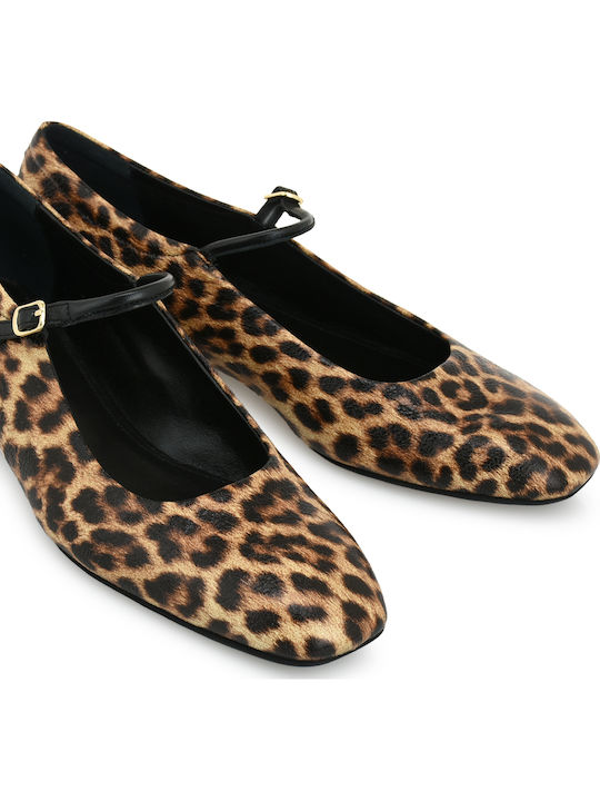Synthetic Leather Leopard Ballerinas With strap Multicolour