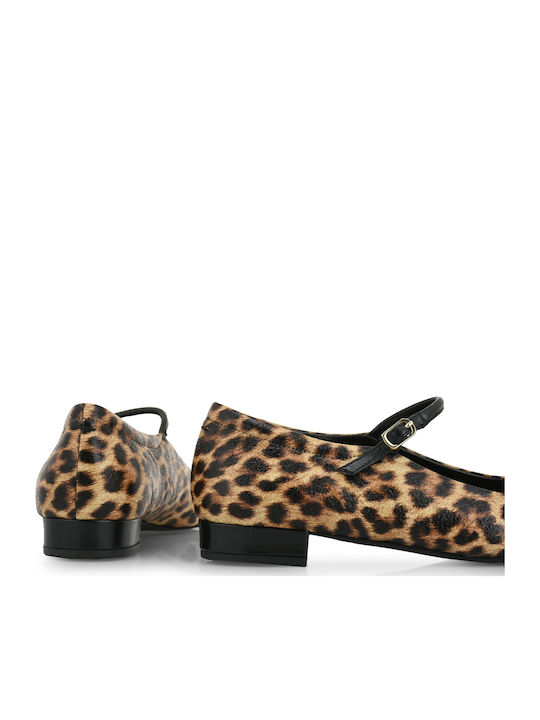Synthetic Leather Leopard Ballerinas With strap Multicolour