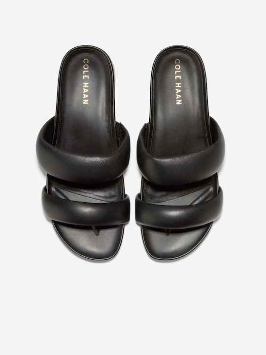 Leather Women's Flat Sandals in Black Color