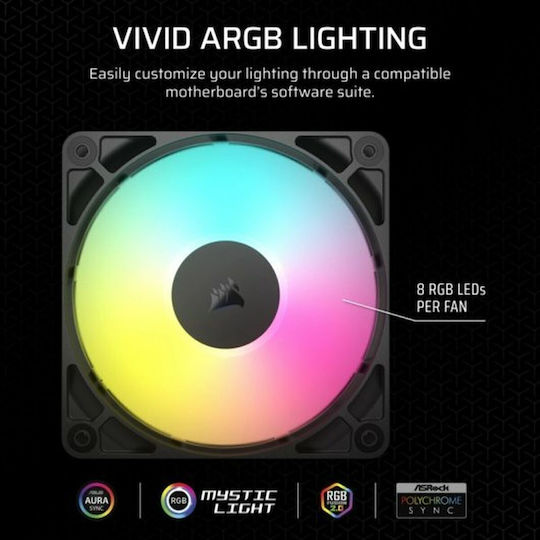 Corsair RS120 Case Fan (2100rpm / 72.8cfm) με ARGB Φωτισμό και Σύνδεση 4-Pin PWM