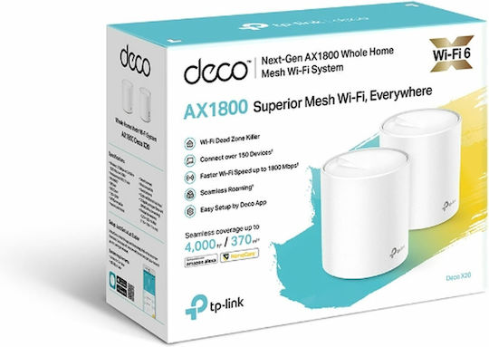 TP-LINK Deco X20 v4 WiFi Мрежа на мрежови точки Точка за достъп Wi‑Fi 6 - Wi‑Fi 6 Двулентов (2.4 и 5GHz) в Двоен комплект