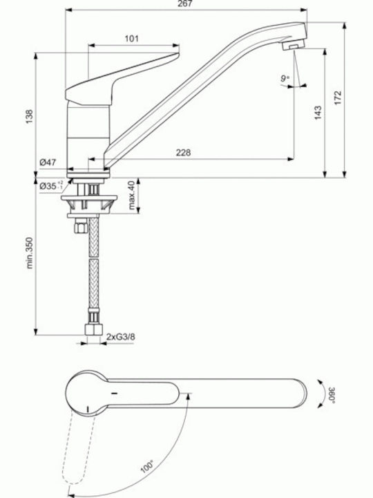 Ideal Standard Ceraflex Kitchen Faucet Counter Silver