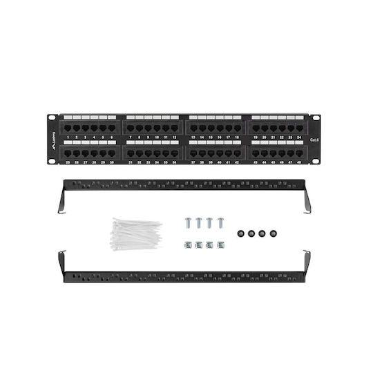 Lanberg Patch Panel για Rack 2U 19" 48 Θυρών Μαύρο