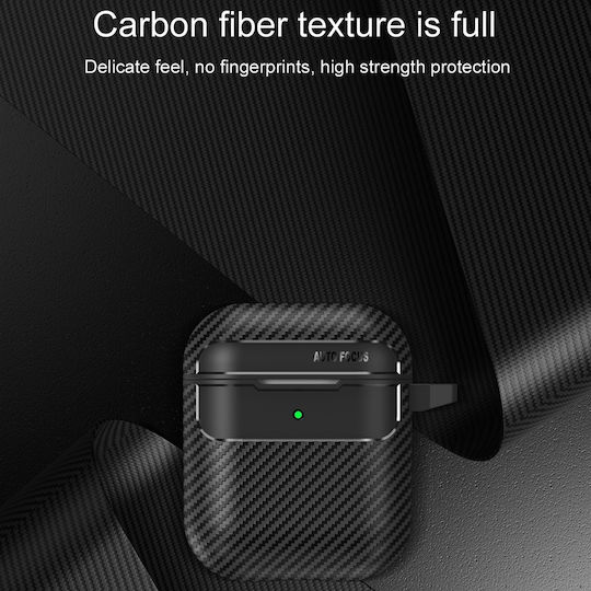 Techsuit Carbonfiber Θήκη Σιλικόνης με Γάντζο σε Μαύρο χρώμα για Apple AirPods 1 / AirPods 2