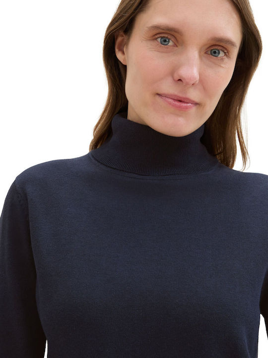 Basic Women's Sweater Cotton Turtleneck Sky Captain Blue
