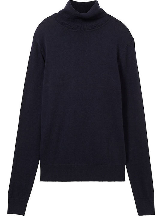 Basic Women's Sweater Cotton Turtleneck Sky Captain Blue