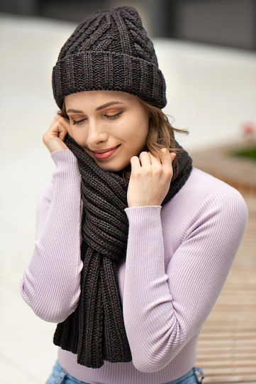 Beanie Γυναικείος Fleece Σκούφος Πλεκτός σε Γκρι χρώμα