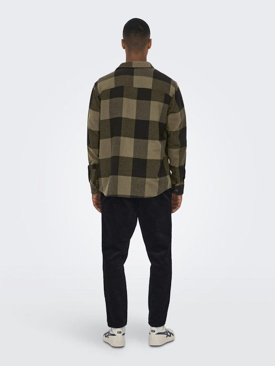 Only & Sons Long-sleeved Flannel Shirt Checked Brown, Black