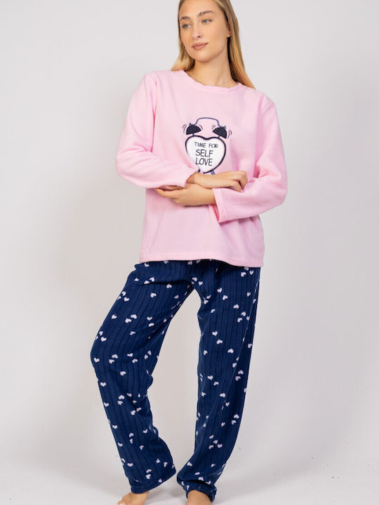 Sexen Χειμερινό Γυναικείο Σετ Πιτζάμας Fleece Ροζ